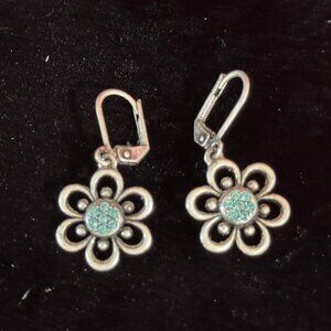 Touchstone Crystal by Swarovski Boho Flower Earrings Silver and Tourquoise